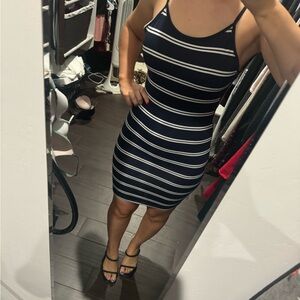 Navy striped backless cotton dress